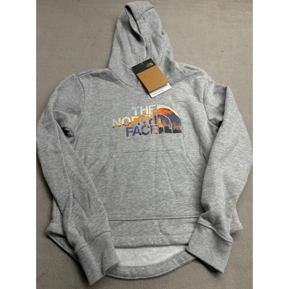 The North Face Girls Camp Fleece Hoodie Grey Sunset Logo Size Medium 10